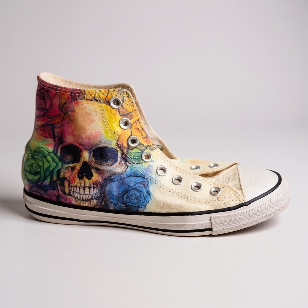 Custom Converse High-Top Sneakers | Hand-Painted Skull & Roses Artwork - Picture 2 of 5